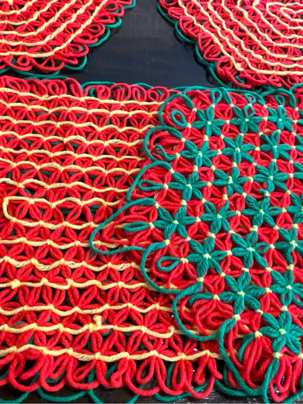 Vintage Lot of 4 Crocheted Placemats Bright Orange Green
